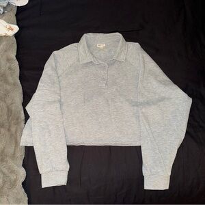 Grey cropped and collared sweatshirt top